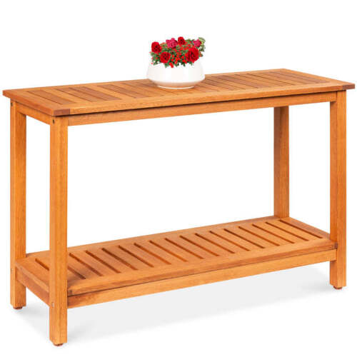2-Shelf Wooden Console Table Storage Organizer w/ Natural Finish - 48in - Lot 4684