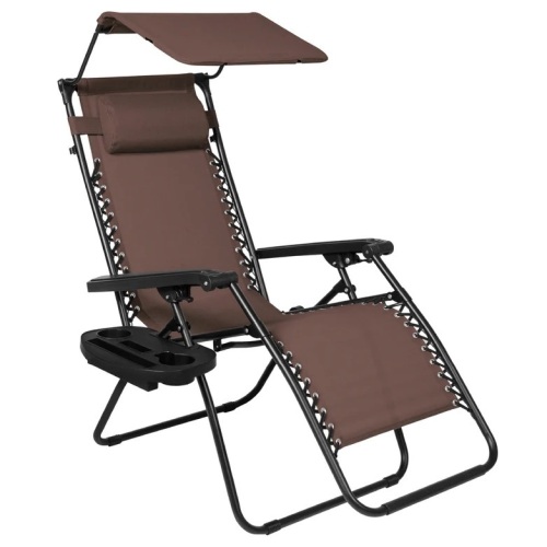 Folding Zero Gravity Recliner Patio Lounge Chair w/ Canopy, Side Tray - Lot 5022