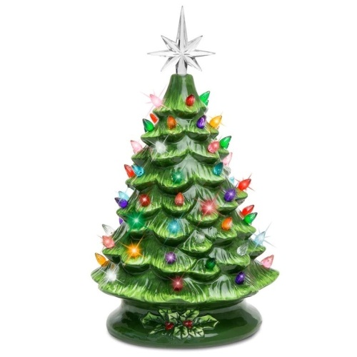 15in Pre-Lit Hand-Painted Ceramic Tabletop Christmas Tree w/ 64 Lights - Lot 5210