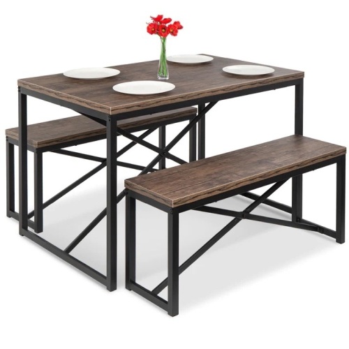 3-Piece Bench Style Dining Furniture Set w/ 2 Benches, Table - 45.5in - Lot 5230