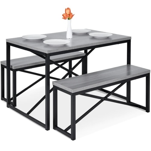 3-Piece Bench Style Dining Furniture Set w/ 2 Benches, Table - 45.5in - Lot 5254