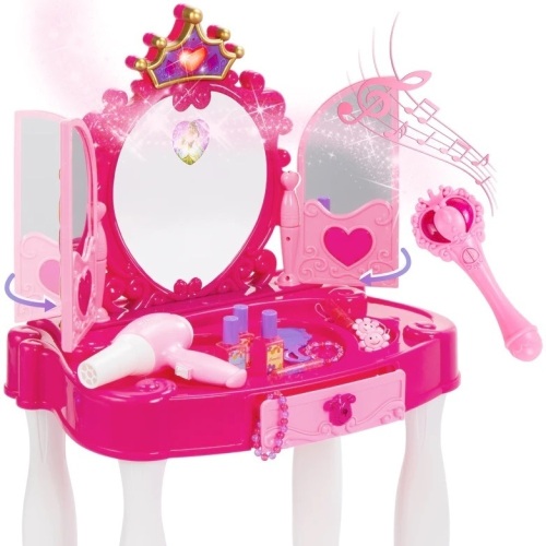 Kids Princess Vanity Mirror w/ AUX Cable, Wand, Hairdryer, Accessories - Lot 5277