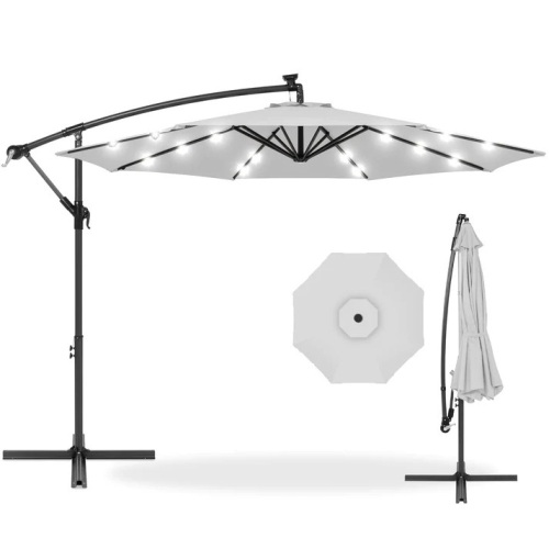 Solar LED Offset Hanging Patio Umbrella w/ Crank Tilt Adjustment - 10ft - Lot 5604