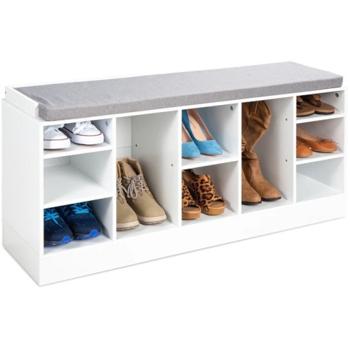 Shoe Storage Rack Bench w/ Padded Seat, 10 Cubbies - 46in - Lot 5612