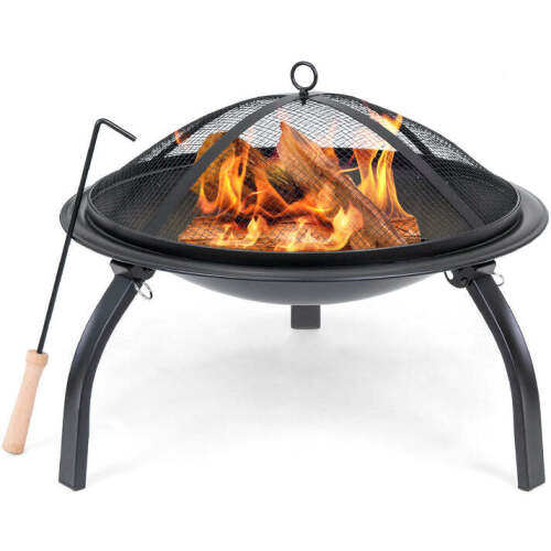 22in Fire Pit Bowl w/ Mesh Cover, Poker - Lot 5621