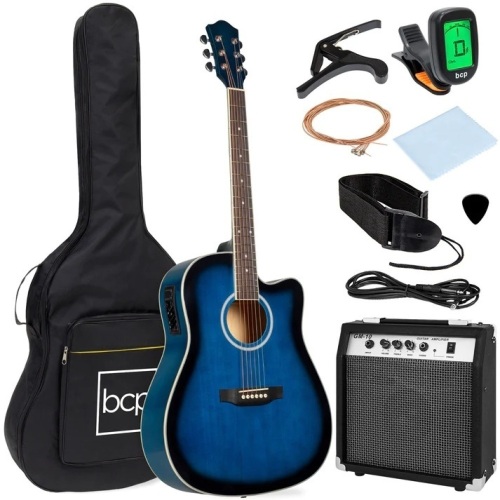 Beginner Acoustic Electric Cutaway Guitar Set w/ Case, Strap - 41in - Lot 5639