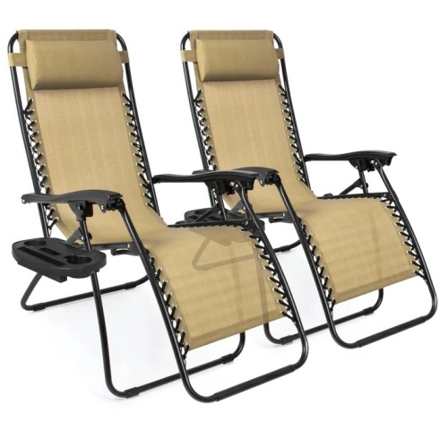 Set of 2 Adjustable Zero Gravity Patio Chair Recliners w/ Cup Holders - Lot 5646
