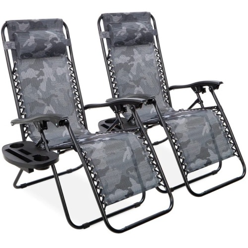 Set of 2 Adjustable Zero Gravity Patio Chair Recliners w/ Cup Holders - Lot 5655