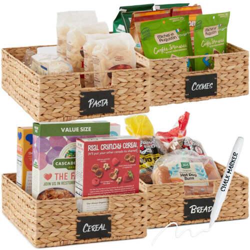 Set of 4 Water Hyacinth Pantry Baskets w/ Chalkboard, Chalk Marker - Lot 5675