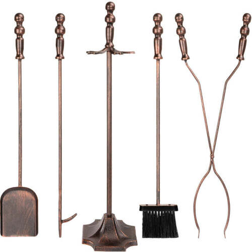 5-Piece Rustic Iron Indoor Outdoor Fireplace and Firepit Tool Set w/ Stand - Lot 5682