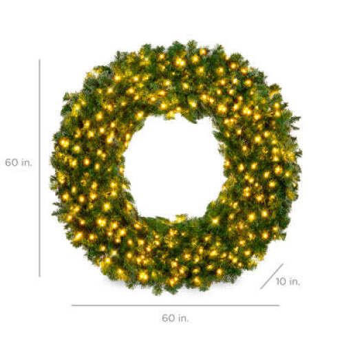 Pre-Lit Artificial Fir Christmas Wreath w/ LED Lights, Plug-In, PVC Tips - Lot 5689