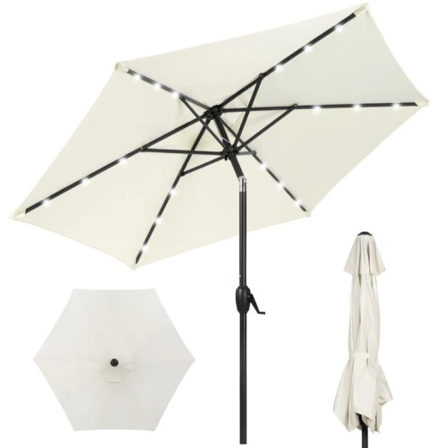 Outdoor Solar Patio Umbrella w/ Push Button Tilt, Crank Lift - 7.5ft - Lot 5736