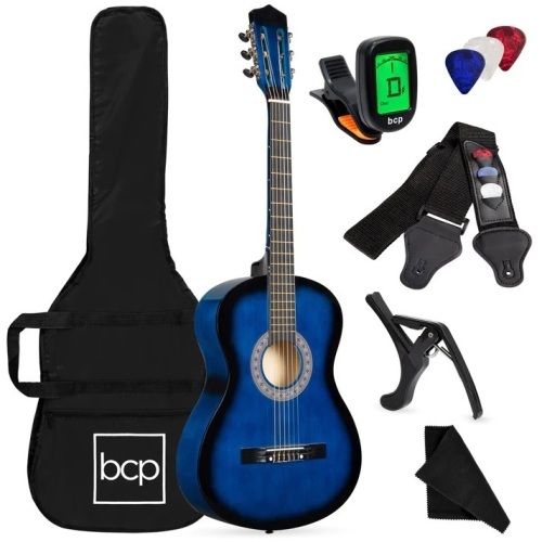 Beginner Acoustic Guitar Set w/ Case, Strap, Digital Tuner, Strings - 38in - Lot 5737
