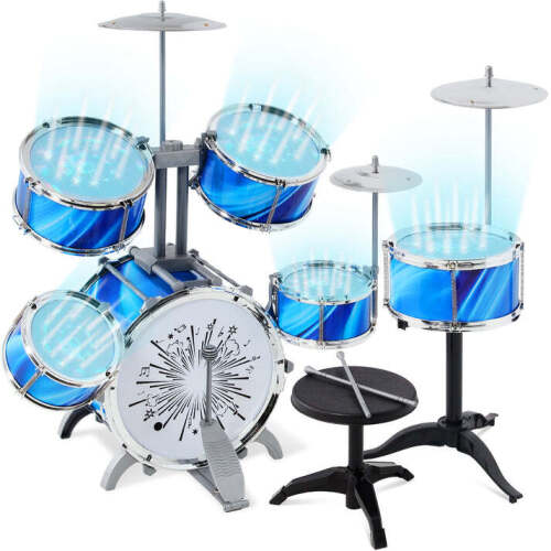 18-Piece Kids Beginner Drum Kit, Musical Instrument Toy Set w/ LED Lights - Lot 5789