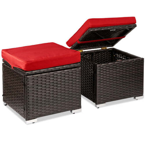 Set of 2 Wicker Ottomans, Multipurpose w/ Removable Cushions, Steel Frame - Lot 5859