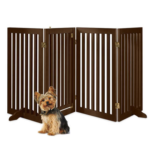 31.5in 4-Panel Freestanding Wooden Pet Gate w/ Door, Support Feet - Lot 5866