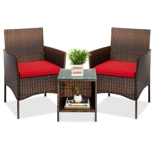 3-Piece Outdoor Patio Wicker Bistro Set w/ Side Storage Table - Lot 5870