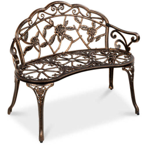 Steel Garden Bench Outdoor Patio Furniture w/ Floral Rose Accent - 39in - Lot 5878