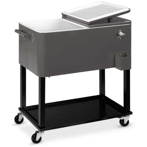 Portable Rolling Cooler Cart w/ Bottle Opener, Catch Tray - 80qt - Lot 5885