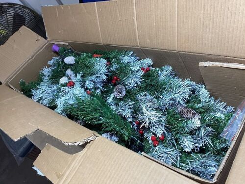 7.5' Partially Flocked Spruce Pencil Christmas Tree w/ Berries, Pine Cones - Lot 443