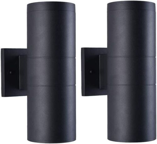 Mirrea Modern Outdoor Patio Wall Sconce with Aluminum Cylinder and Tempered Glass Cover, Waterproof, 2 Pack - Lot 501