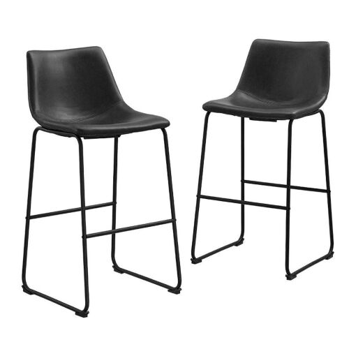 Black Faux Leather Barstools (Set of 2) - Walker Edison CHL30BL - Lot 932