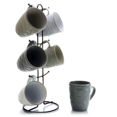Elama Tahitian Waves 6-Piece 12 oz. Mug Set with Stand - Lot 1061