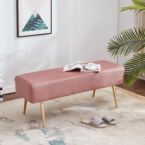 45.7" Long Bench Ottoman - Gingko Leaf Pink - Lot 206