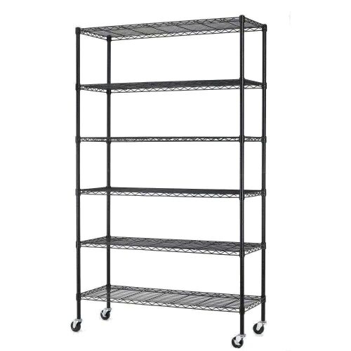 6-Tier Rolling Wire Shelf - Black - Lot 1184