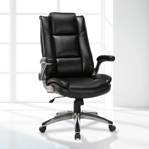 High Back Leather Desk Chair, Flip-up Arms, Adjustable, Swivel - Lot 737