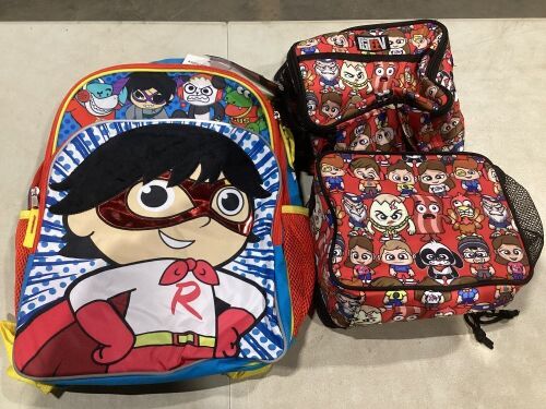 Ryan's World Kids Backpack and FGTEEV Lunch Bag - Lot 360