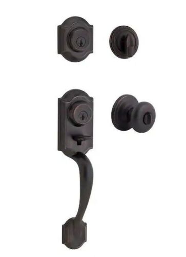 Kwikset Montara Venetian Bronze Single Cylinder Door Handleset with Juno Entry Door Knob Featuring SmartKey Security - Lot 703