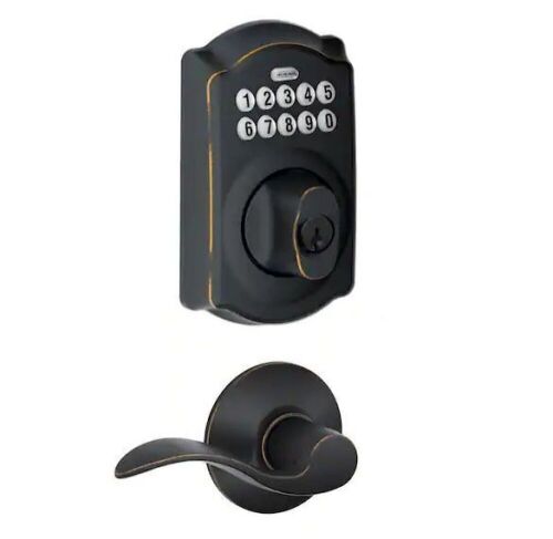Schlage Camelot Aged Bronze Electronic Door Lock Deadbolt with Accent Door Lever - Lot 1037