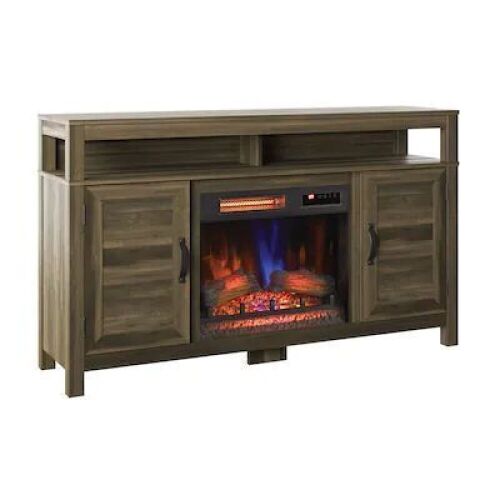 allen+roth 59.5" TV Stand with Electric Fireplace - Canyon Lake Pine - Lot 23