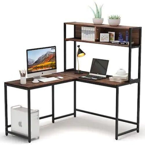 55.1" Classic Computer Desk with Hutch - Brown - Lot 77