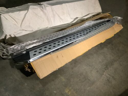 Side Step Bars for 2010-2016 Cadillac SRX - Brushed Aluminum with Black Grips - Lot 67
