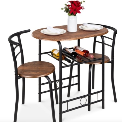 3-Piece Wooden Table & Chairs Dining Set w/ Lower Storage Shelf, Black/Brown - Lot 199