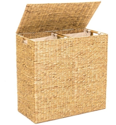 Extra Large Water Hyacinth Double Laundry Hamper Basket w/ 2 Liner Bags, Brown, Appears New - Lot 221