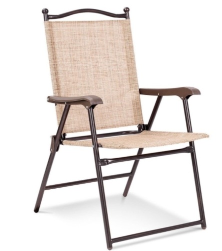 Set Of 2 Patio Folding Sling Back Camping Deck Chairs, Beige, Inspected, Appears New - Lot 261