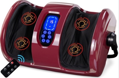 Reflexology Shiatsu Foot Massager w/ High-Intensity Rollers, Remote Control, Burgundy - Lot 276