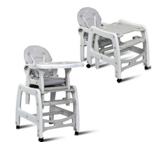 3 In 1 Baby High Chair With Lockable Universal Wheels-Gray - Lot 312