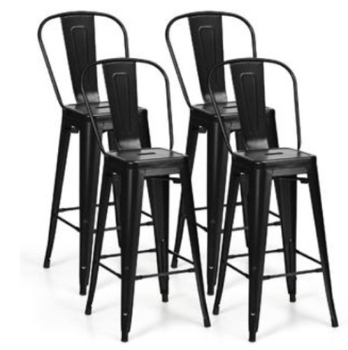 30" Height Set Of 4 High Back Metal Industrial Bar Stools, Black, Possibly Missing Hardware, E-Commerce Return/Damaged Box - Lot 321