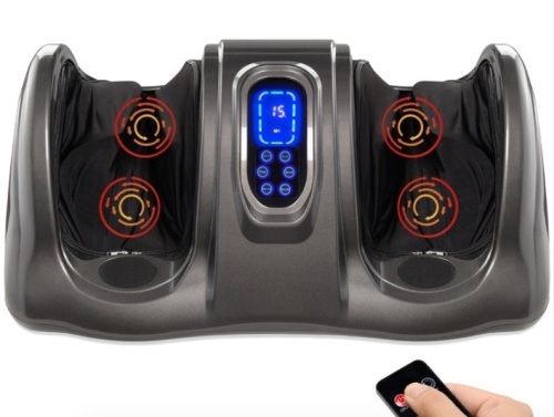 Therapeutic Foot Massager w/ High Intensity Rollers, Remote, 3 Modes, Gray - Lot 478