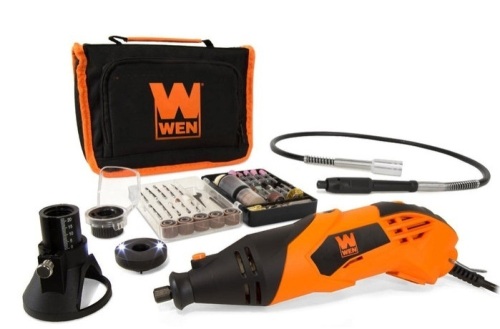 WEN 23114 1.4-Amp High-Powered Variable Speed Rotary Tool with Cutting Guide, LED Collar, 100+ Accessories, Carrying Case and Flex Shaft - Lot 392