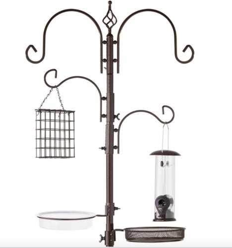4-Hook Bird Feeding Station, Steel Feeder Stand w/ 2 Bird Feeders - 91in, Bronze - Lot 506