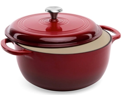 6qt Non-Stick Enamel Cast-Iron Dutch Oven w/ Side Handles, Deep Red - Lot 467
