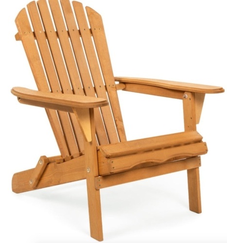 Folding Wooden Adirondack Chair Accent Furniture w/ Natural Finish - Brown - Lot 212