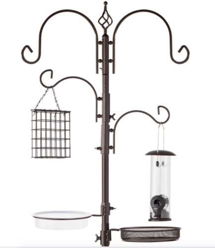 4-Hook Bird Feeding Station, Steel Feeder Stand w/ 2 Bird Feeders - 91in, Bronze - Lot 359