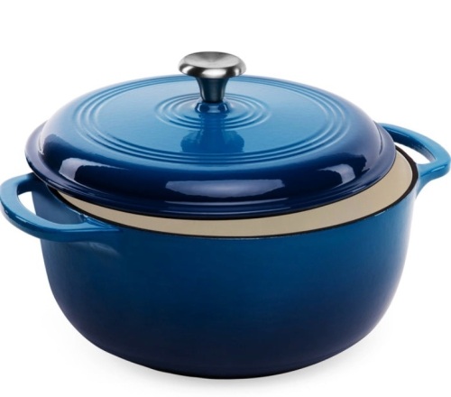 6qt Non-Stick Enamel Cast-Iron Dutch Oven Kitchen Cookware w/ Side Handles, Deep Blue - Lot 454