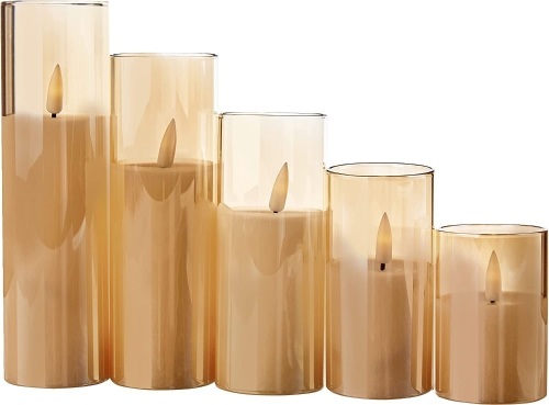 Slim Gold Glass Flameless Candles w/ Remote - Lot 216
